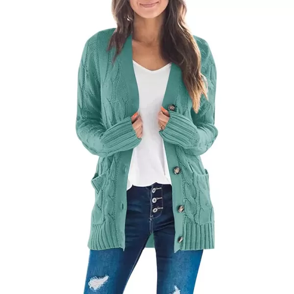 ZESICA Womens 2024 Fall Casual Long Sleeve Button Down Open Front Cable Knit Cardigan Sweater CoatLakegreen