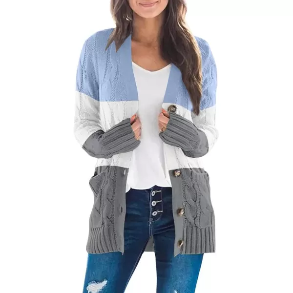ZESICA Womens 2024 Fall Casual Long Sleeve Button Down Open Front Cable Knit Cardigan Sweater CoatLightblue