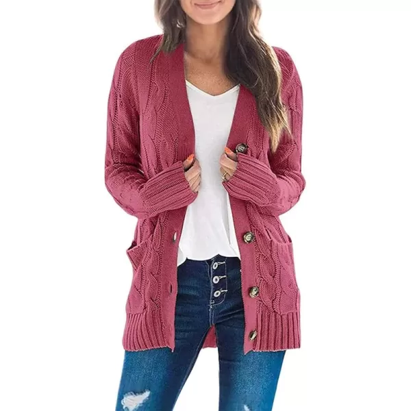 ZESICA Womens 2024 Fall Casual Long Sleeve Button Down Open Front Cable Knit Cardigan Sweater CoatMaroon