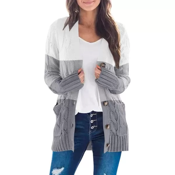 ZESICA Womens 2024 Fall Casual Long Sleeve Button Down Open Front Cable Knit Cardigan Sweater CoatMiddlegrey