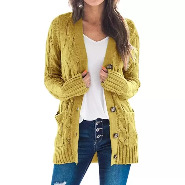 ZESICA Womens 2024 Fall Casual Long Sleeve Button Down Open Front Cable Knit Cardigan Sweater CoatMustard