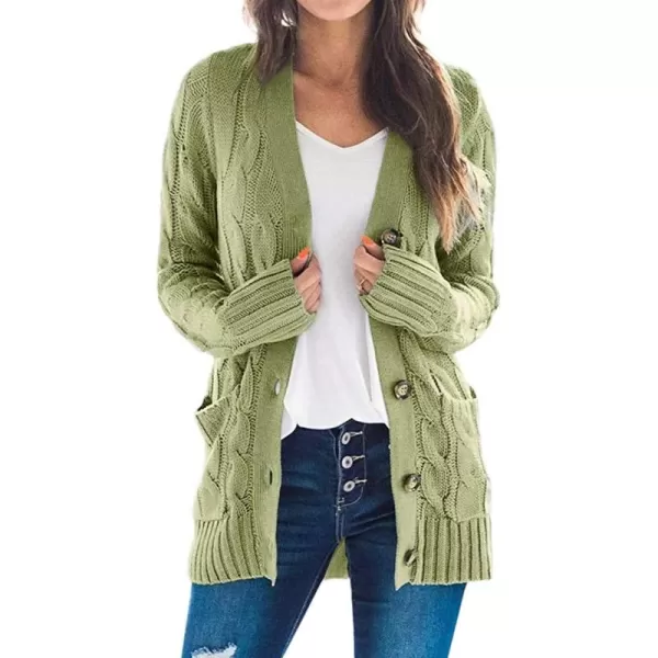 ZESICA Womens 2024 Fall Casual Long Sleeve Button Down Open Front Cable Knit Cardigan Sweater CoatOlive
