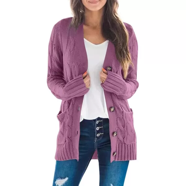 ZESICA Womens 2024 Fall Casual Long Sleeve Button Down Open Front Cable Knit Cardigan Sweater CoatPurple