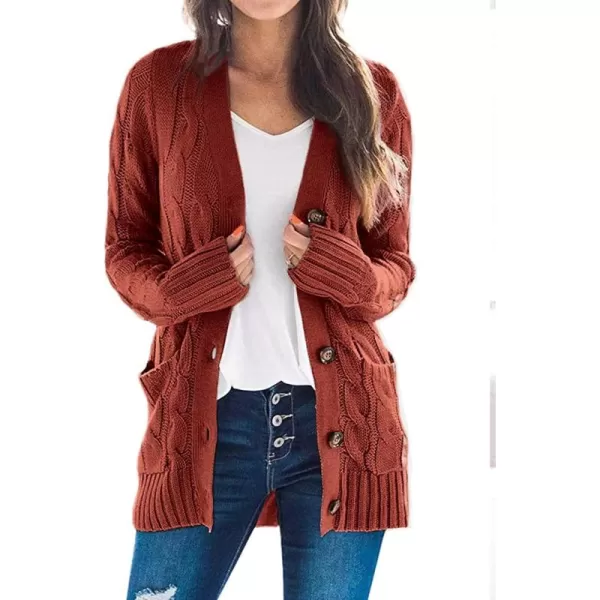 ZESICA Womens 2024 Fall Casual Long Sleeve Button Down Open Front Cable Knit Cardigan Sweater CoatRust