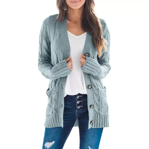 ZESICA Womens 2024 Fall Casual Long Sleeve Button Down Open Front Cable Knit Cardigan Sweater CoatSage
