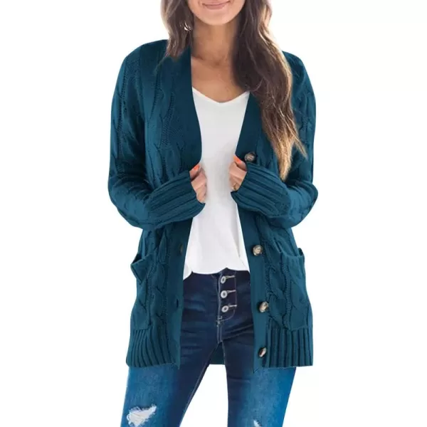 ZESICA Womens 2024 Fall Casual Long Sleeve Button Down Open Front Cable Knit Cardigan Sweater CoatTeal