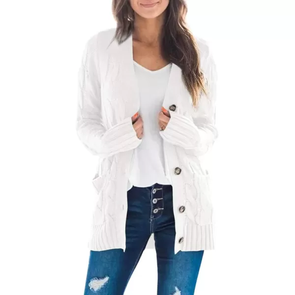 ZESICA Womens 2024 Fall Casual Long Sleeve Button Down Open Front Cable Knit Cardigan Sweater CoatWhite