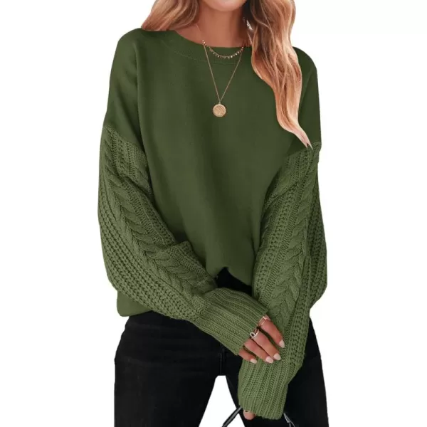 ZESICA Womens 2024 Fall Long Sleeve Crew Neck Solid Color Cable Knit Chunky Casual Oversized Pullover Sweater TopsArmygreen