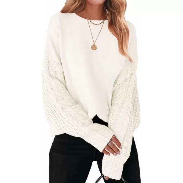 ZESICA Womens 2024 Fall Long Sleeve Crew Neck Solid Color Cable Knit Chunky Casual Oversized Pullover Sweater TopsBeige