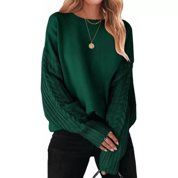 ZESICA Womens 2024 Fall Long Sleeve Crew Neck Solid Color Cable Knit Chunky Casual Oversized Pullover Sweater TopsForestgreen