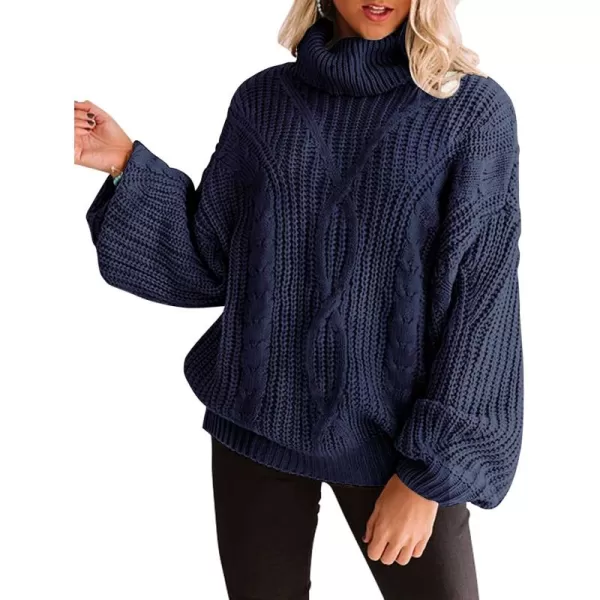 ZESICA Womens 2024 Fall Long Sleeve Turtleneck Chunky Knit Loose Oversized Sweater Pullover Jumper TopsRoyalblue