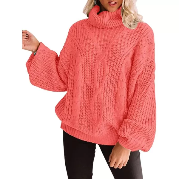 ZESICA Womens 2024 Fall Long Sleeve Turtleneck Chunky Knit Loose Oversized Sweater Pullover Jumper TopsWatermelon