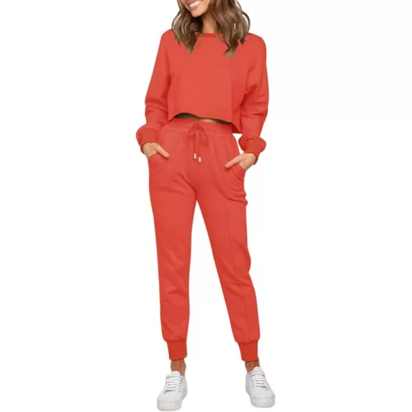 ZESICA Womens Long Sleeve Crop Top and Pants Pajama Sets 2 Piece Jogger Long Sleepwear Loungewear Pjs SetsWatermelon