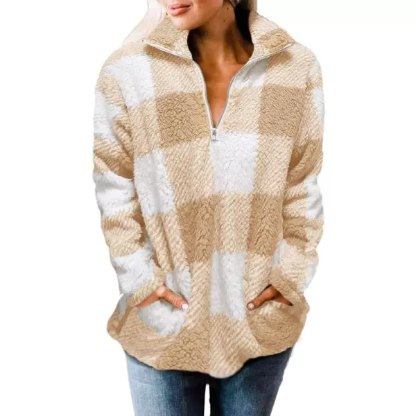 ZESICA Womens Plaid Long Sleeve Zipper Sherpa Fleece Sweatshirt Pullover Jacket Coat with PocketsYellow