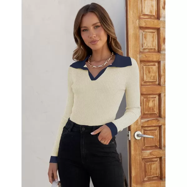 ZESICA Sweaters for Women 2024 Fall Long Sleeve V Neck Ribbed Knit Pullover Tops Casual Slim Fit Basic Tee ShirtsApricot