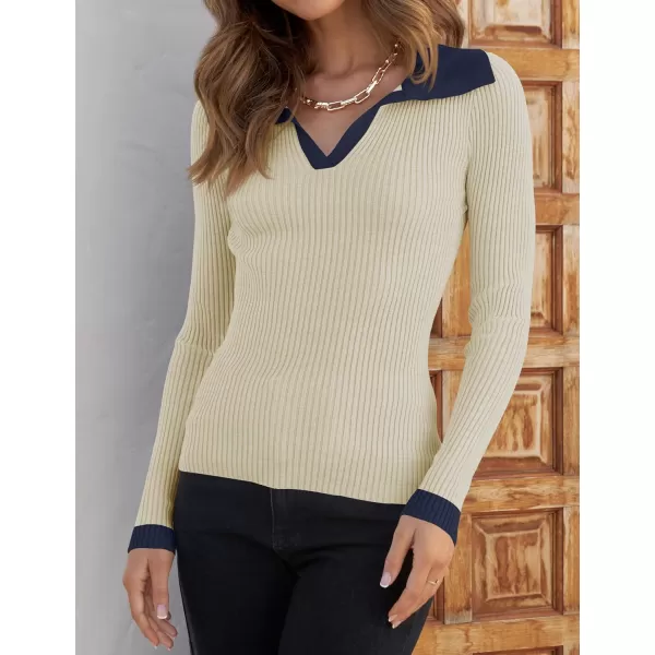 ZESICA Sweaters for Women 2024 Fall Long Sleeve V Neck Ribbed Knit Pullover Tops Casual Slim Fit Basic Tee ShirtsApricot
