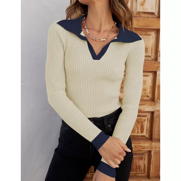 ZESICA Sweaters for Women 2024 Fall Long Sleeve V Neck Ribbed Knit Pullover Tops Casual Slim Fit Basic Tee ShirtsApricot