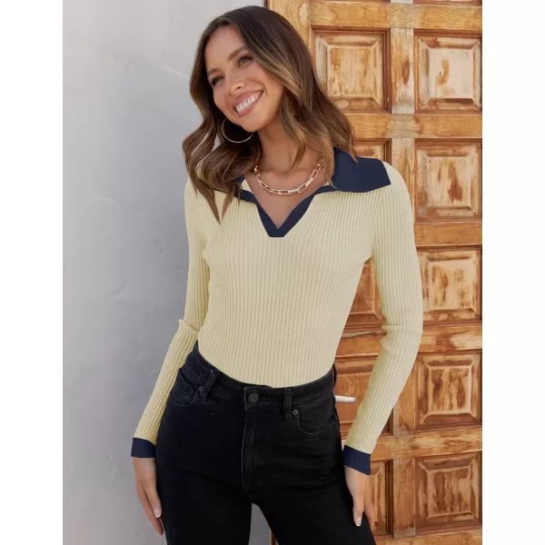 ZESICA Sweaters for Women 2024 Fall Long Sleeve V Neck Ribbed Knit Pullover Tops Casual Slim Fit Basic Tee ShirtsApricot