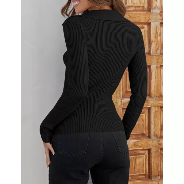 ZESICA Sweaters for Women 2024 Fall Long Sleeve V Neck Ribbed Knit Pullover Tops Casual Slim Fit Basic Tee ShirtsBlack
