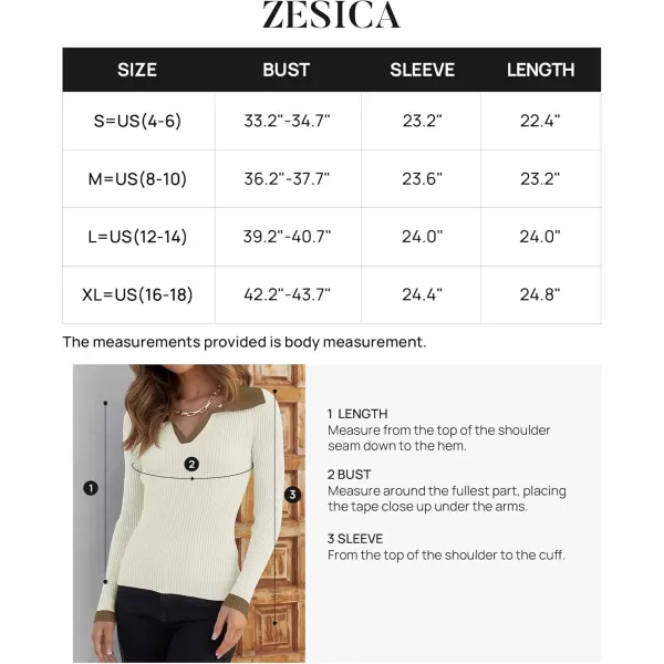ZESICA Sweaters for Women 2024 Fall Long Sleeve V Neck Ribbed Knit Pullover Tops Casual Slim Fit Basic Tee ShirtsCream