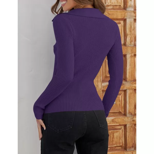 ZESICA Sweaters for Women 2024 Fall Long Sleeve V Neck Ribbed Knit Pullover Tops Casual Slim Fit Basic Tee ShirtsDark Purple