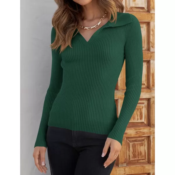 ZESICA Sweaters for Women 2024 Fall Long Sleeve V Neck Ribbed Knit Pullover Tops Casual Slim Fit Basic Tee ShirtsDarkgreen