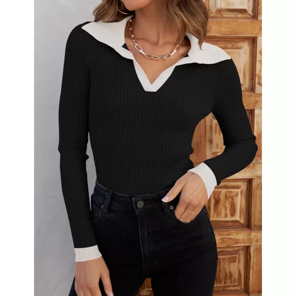 ZESICA Sweaters for Women 2024 Fall Long Sleeve V Neck Ribbed Knit Pullover Tops Casual Slim Fit Basic Tee ShirtsDim