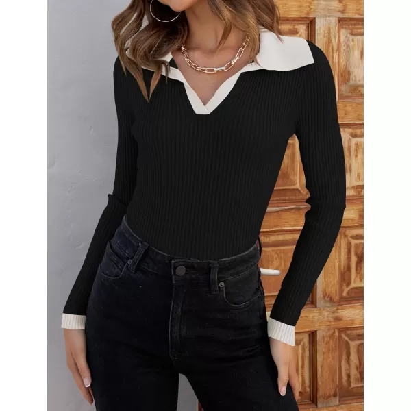 ZESICA Sweaters for Women 2024 Fall Long Sleeve V Neck Ribbed Knit Pullover Tops Casual Slim Fit Basic Tee ShirtsDim