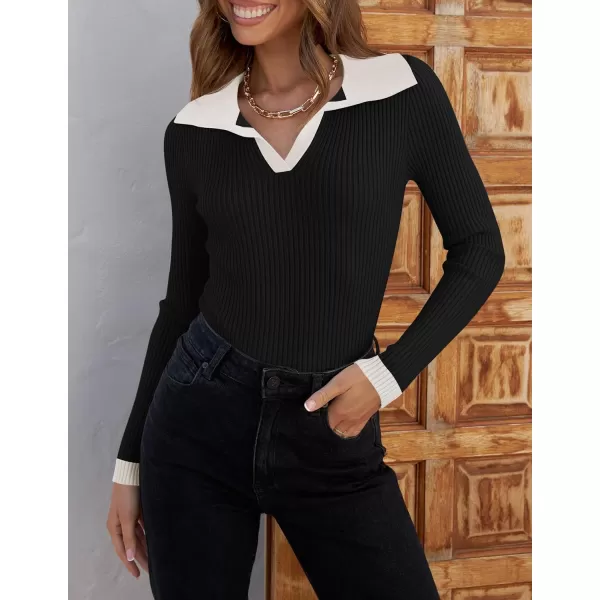 ZESICA Sweaters for Women 2024 Fall Long Sleeve V Neck Ribbed Knit Pullover Tops Casual Slim Fit Basic Tee ShirtsDim