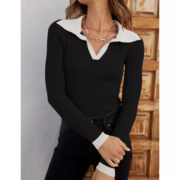 ZESICA Sweaters for Women 2024 Fall Long Sleeve V Neck Ribbed Knit Pullover Tops Casual Slim Fit Basic Tee ShirtsDim