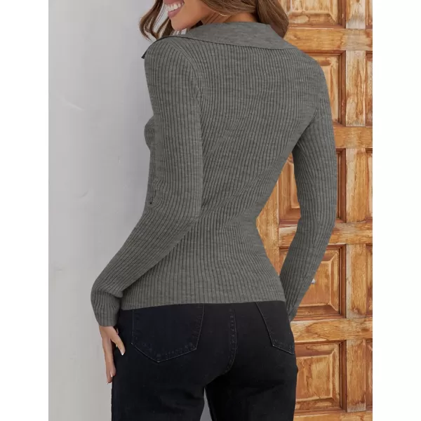 ZESICA Sweaters for Women 2024 Fall Long Sleeve V Neck Ribbed Knit Pullover Tops Casual Slim Fit Basic Tee ShirtsGrey