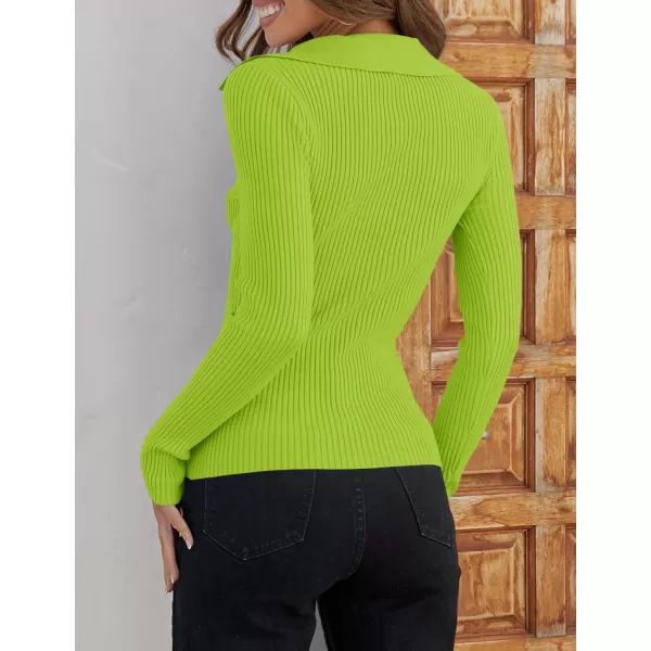 ZESICA Sweaters for Women 2024 Fall Long Sleeve V Neck Ribbed Knit Pullover Tops Casual Slim Fit Basic Tee ShirtsLight Green