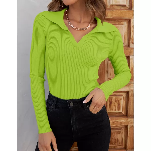 ZESICA Sweaters for Women 2024 Fall Long Sleeve V Neck Ribbed Knit Pullover Tops Casual Slim Fit Basic Tee ShirtsLight Green