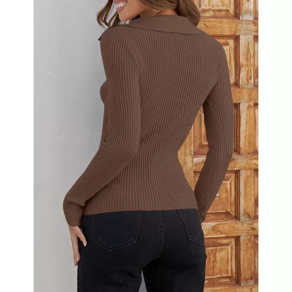 ZESICA Sweaters for Women 2024 Fall Long Sleeve V Neck Ribbed Knit Pullover Tops Casual Slim Fit Basic Tee ShirtsMocha