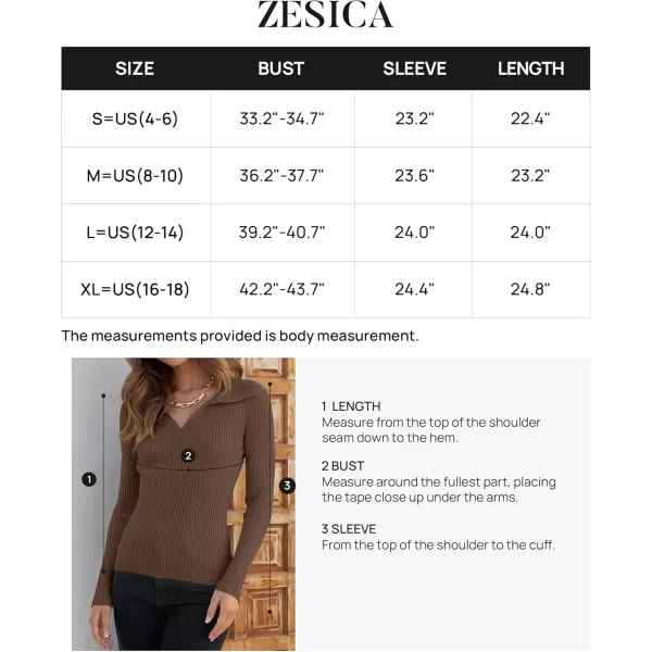 ZESICA Sweaters for Women 2024 Fall Long Sleeve V Neck Ribbed Knit Pullover Tops Casual Slim Fit Basic Tee ShirtsMocha