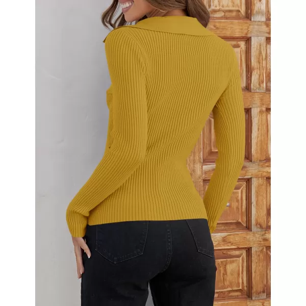 ZESICA Sweaters for Women 2024 Fall Long Sleeve V Neck Ribbed Knit Pullover Tops Casual Slim Fit Basic Tee ShirtsMustard