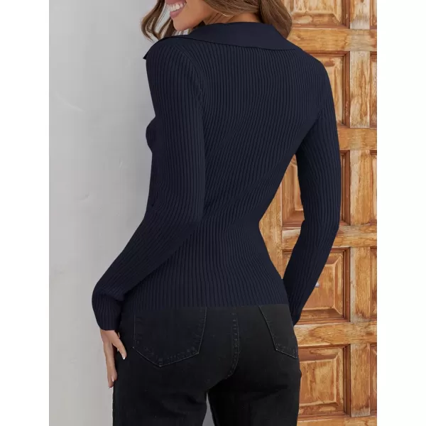 ZESICA Sweaters for Women 2024 Fall Long Sleeve V Neck Ribbed Knit Pullover Tops Casual Slim Fit Basic Tee ShirtsNavy