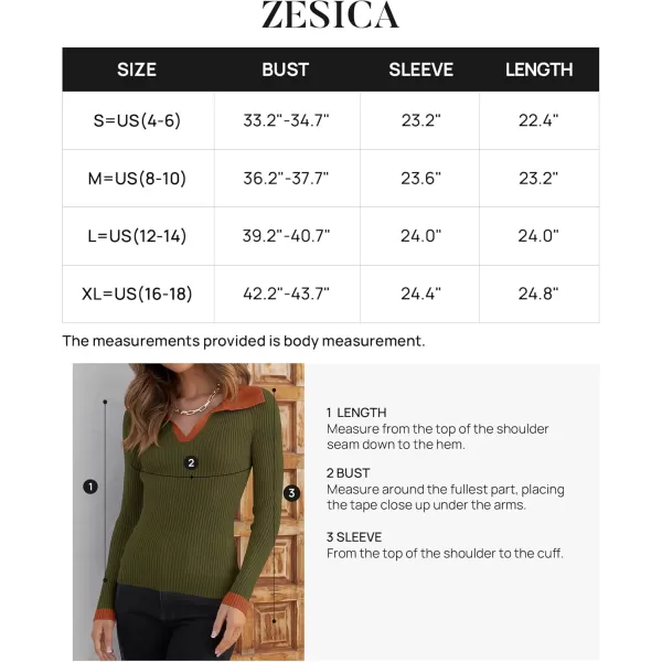 ZESICA Sweaters for Women 2024 Fall Long Sleeve V Neck Ribbed Knit Pullover Tops Casual Slim Fit Basic Tee ShirtsOlive