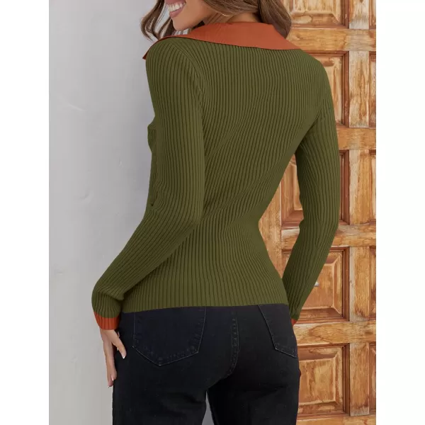 ZESICA Sweaters for Women 2024 Fall Long Sleeve V Neck Ribbed Knit Pullover Tops Casual Slim Fit Basic Tee ShirtsOlive