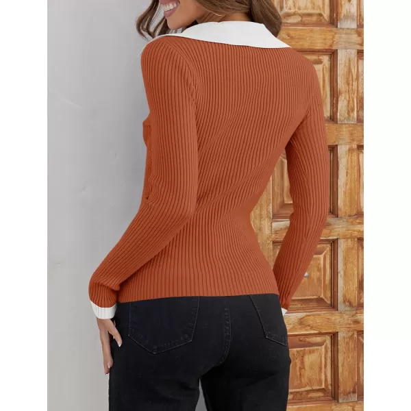 ZESICA Sweaters for Women 2024 Fall Long Sleeve V Neck Ribbed Knit Pullover Tops Casual Slim Fit Basic Tee ShirtsOrange