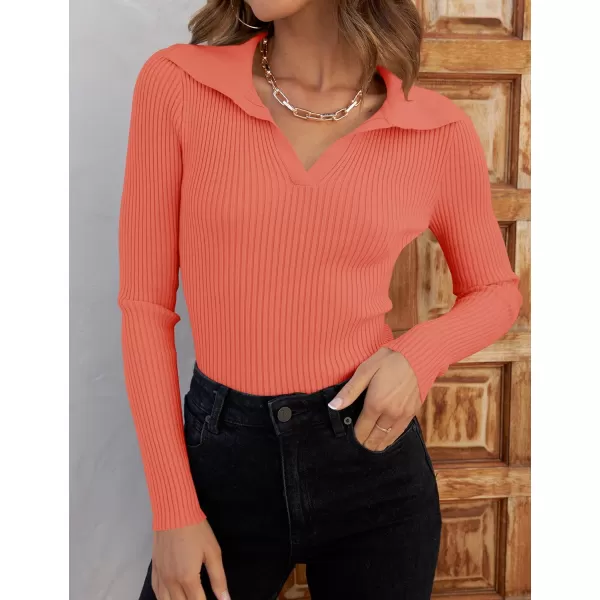 ZESICA Sweaters for Women 2024 Fall Long Sleeve V Neck Ribbed Knit Pullover Tops Casual Slim Fit Basic Tee ShirtsPeach