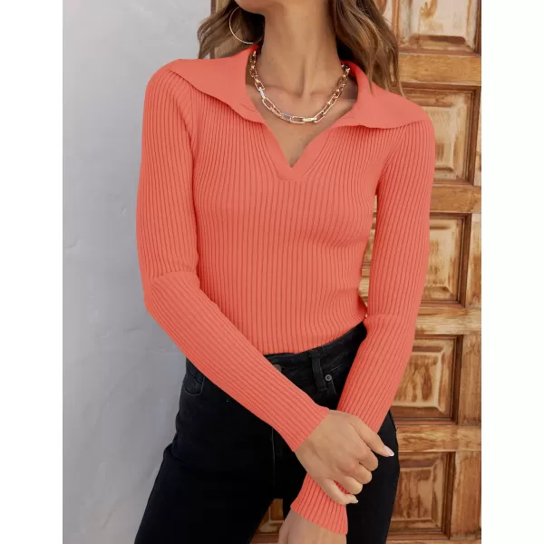 ZESICA Sweaters for Women 2024 Fall Long Sleeve V Neck Ribbed Knit Pullover Tops Casual Slim Fit Basic Tee ShirtsPeach