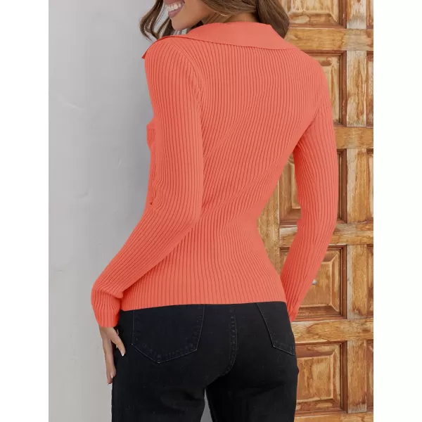 ZESICA Sweaters for Women 2024 Fall Long Sleeve V Neck Ribbed Knit Pullover Tops Casual Slim Fit Basic Tee ShirtsPeach