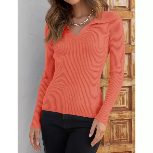 ZESICA Sweaters for Women 2024 Fall Long Sleeve V Neck Ribbed Knit Pullover Tops Casual Slim Fit Basic Tee ShirtsPeach
