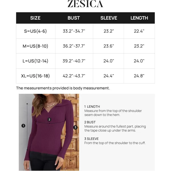 ZESICA Sweaters for Women 2024 Fall Long Sleeve V Neck Ribbed Knit Pullover Tops Casual Slim Fit Basic Tee ShirtsPlum