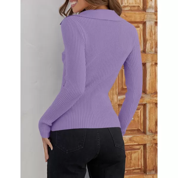 ZESICA Sweaters for Women 2024 Fall Long Sleeve V Neck Ribbed Knit Pullover Tops Casual Slim Fit Basic Tee ShirtsPurple