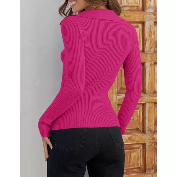 ZESICA Sweaters for Women 2024 Fall Long Sleeve V Neck Ribbed Knit Pullover Tops Casual Slim Fit Basic Tee ShirtsRose