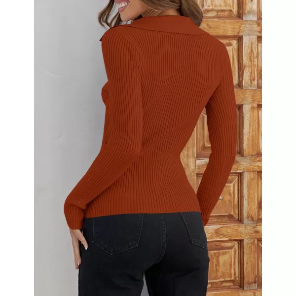 ZESICA Sweaters for Women 2024 Fall Long Sleeve V Neck Ribbed Knit Pullover Tops Casual Slim Fit Basic Tee ShirtsRust