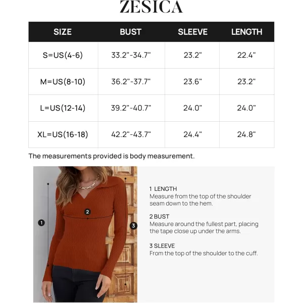 ZESICA Sweaters for Women 2024 Fall Long Sleeve V Neck Ribbed Knit Pullover Tops Casual Slim Fit Basic Tee ShirtsRust