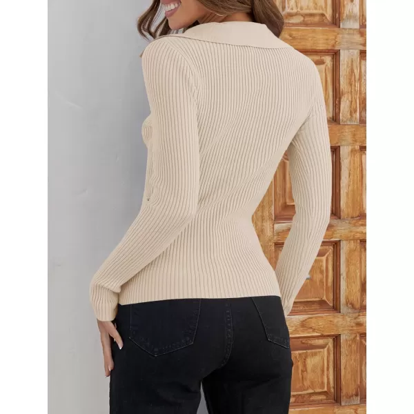 ZESICA Sweaters for Women 2024 Fall Long Sleeve V Neck Ribbed Knit Pullover Tops Casual Slim Fit Basic Tee ShirtsSand